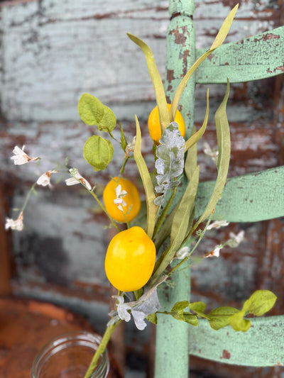 Faux Lemon Spray, Farmhouse mantle decor, fake lemon flower pick, wreath making supply, year round lemon decor, bowl urn filler