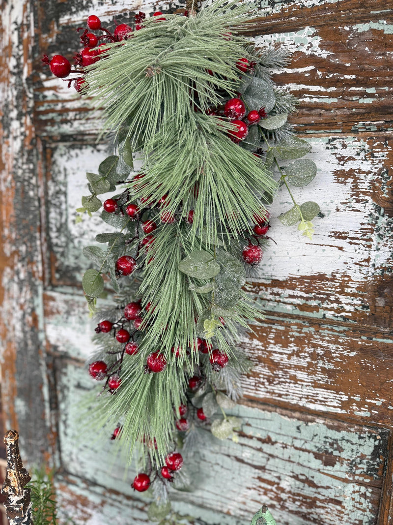 Red berry & mixed pine Christmas swag, ready to ship, holiday swag, wreath making supply, farmhouse decor, christmas decor, holiday decor