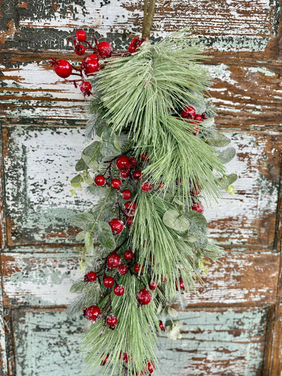 Red berry & mixed pine Christmas swag, ready to ship, holiday swag, wreath making supply, farmhouse decor, christmas decor, holiday decor