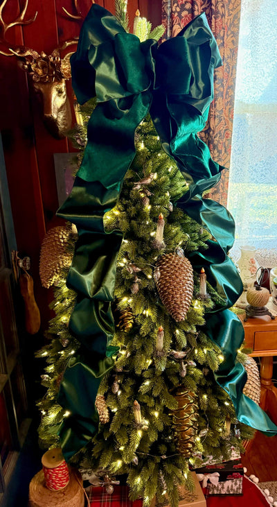 The Emmy Hunter Green Plush Velvet XL Christmas Tree Topper Bow