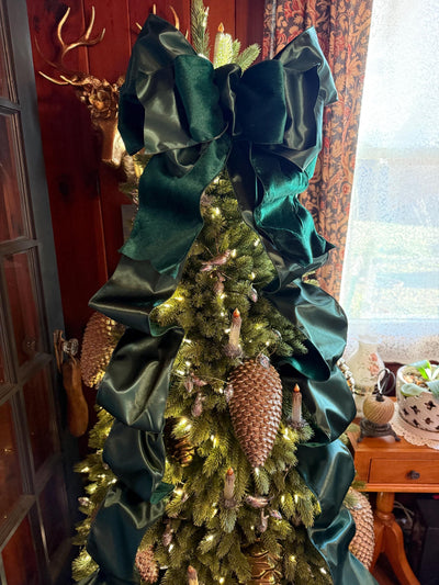 The Emmy Hunter Green Plush Velvet XL Christmas Tree Topper Bow