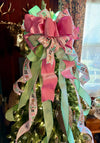 The Cornelius Pink Mint & Gold Nutcracker Christmas Tree Topper Bow