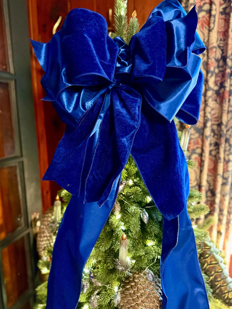 The Viola Blue Plush Velvet XL Christmas Tree Topper Bow, Luxury bow, Xmas big blue Bow, Hanukkah bow, oversize velvet bow