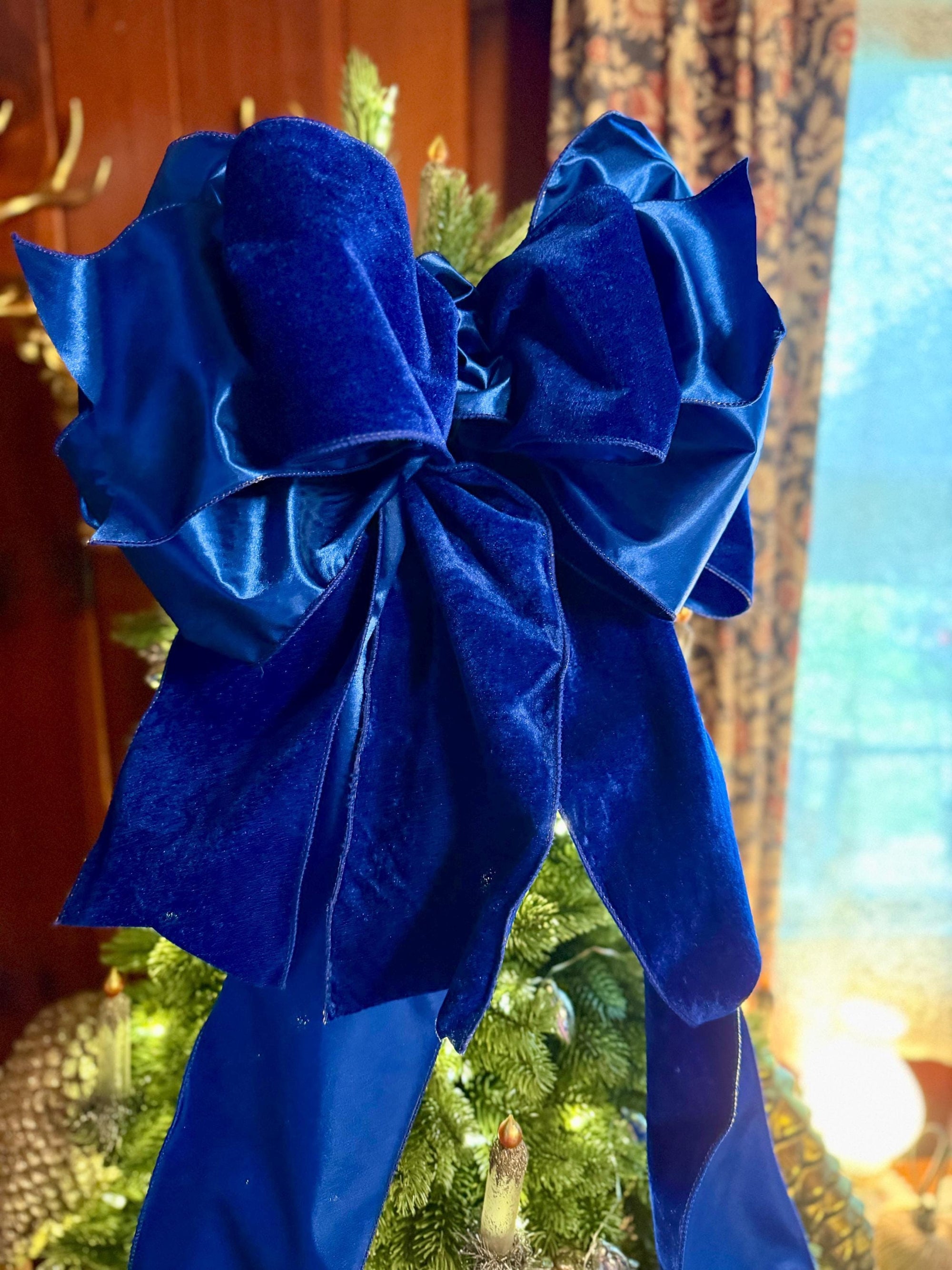 The Viola Blue Plush Velvet XL Christmas Tree Topper Bow, Luxury bow, Xmas big blue Bow, Hanukkah bow, oversize velvet bow