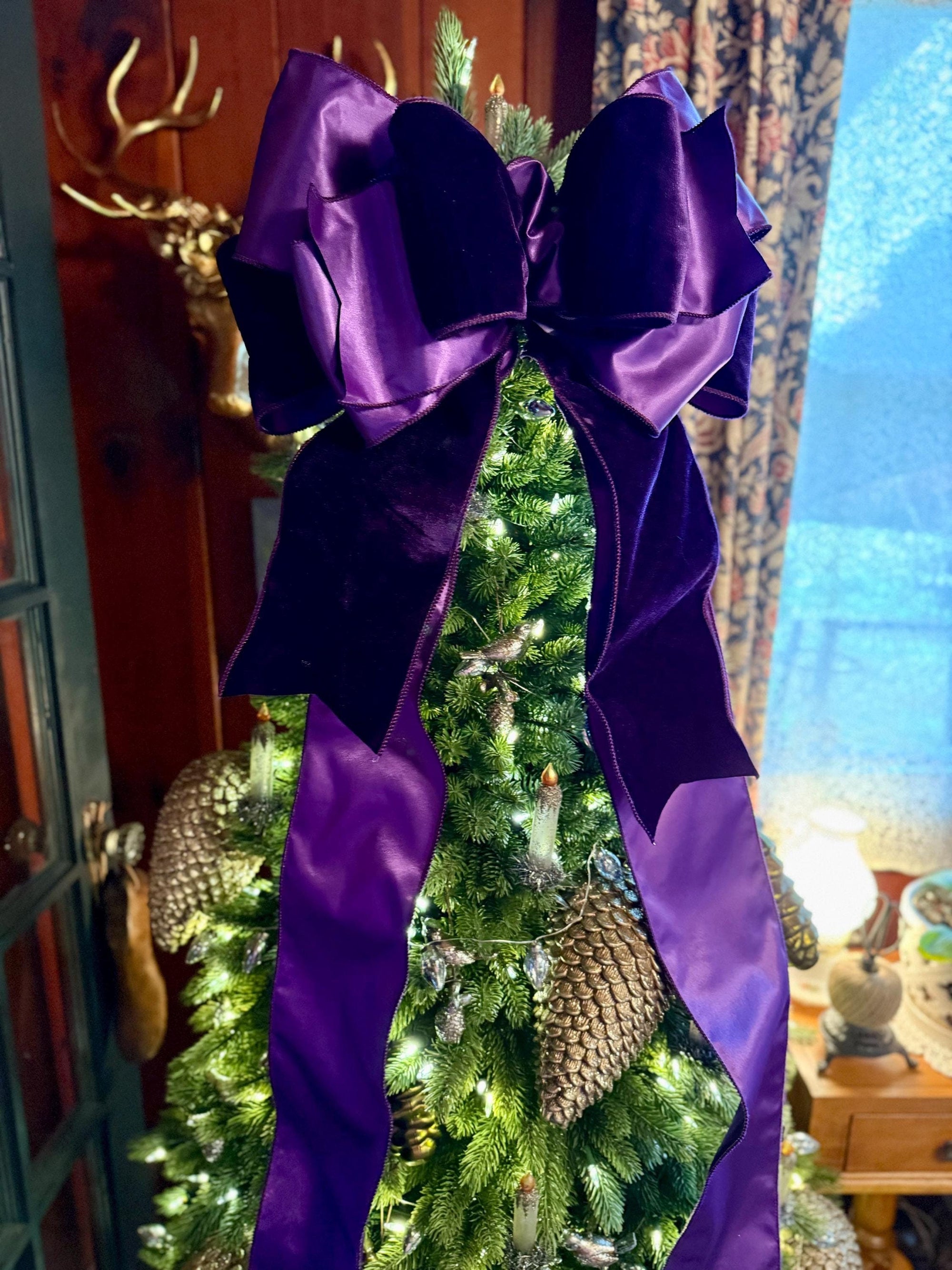 The Eve Purple Plush Velvet XL Christmas Tree Topper Bow