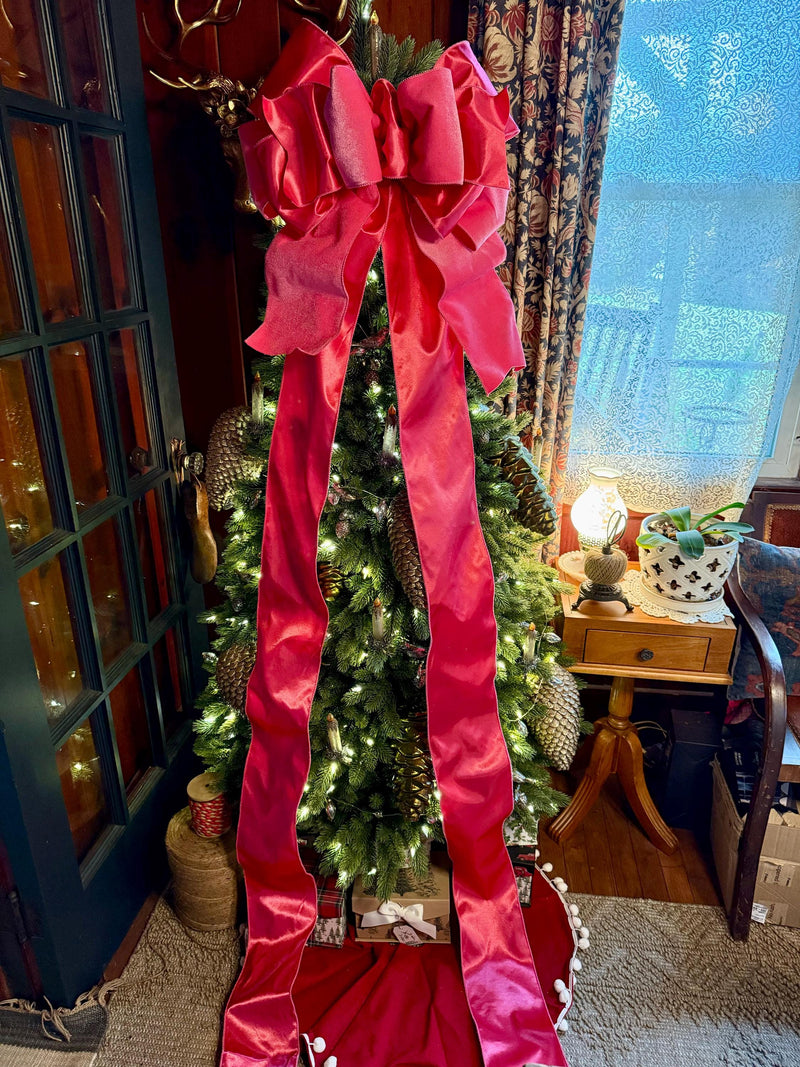 The Candi Hot Pink Plush Velvet XL Christmas Tree Topper Bow