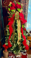 The Marilee Red & Green Velvet Christmas Tree Topper Bow