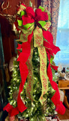 The Marilee Red & Green Velvet Christmas Tree Topper Bow