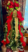 The Marilee Red & Green Velvet Christmas Tree Topper Bow