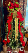 The Marilee Red & Green Velvet Christmas Tree Topper Bow