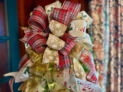 The Sheila Red Gold & White XL Snowflake Christmas Tree Topper Bow