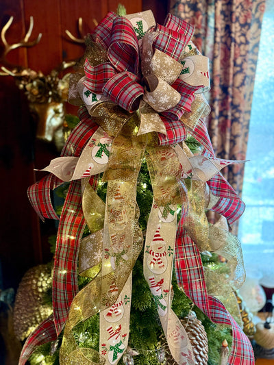 The Sheila Red Gold & White XL Snowflake Christmas Tree Topper Bow