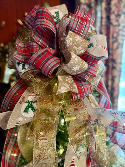 The Sheila Red Gold & White XL Snowflake Christmas Tree Topper Bow