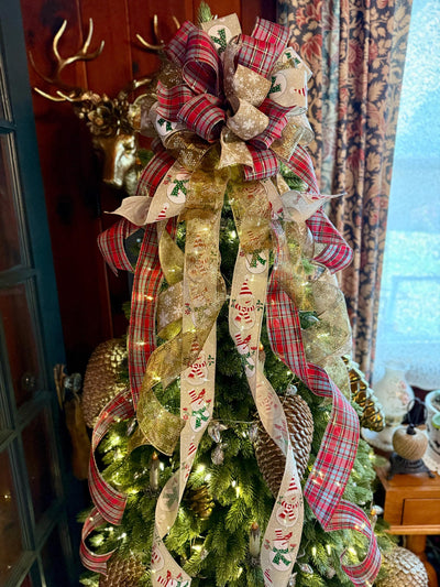 The Sheila Red Gold & White XL Snowflake Christmas Tree Topper Bow