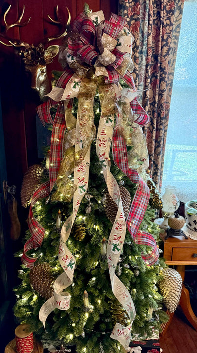 The Sheila Red Gold & White XL Snowflake Christmas Tree Topper Bow