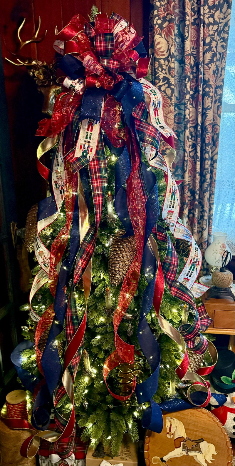 The Dimitri Navy Red & Gold Nutcracker XXXL Christmas Tree Topper Bow