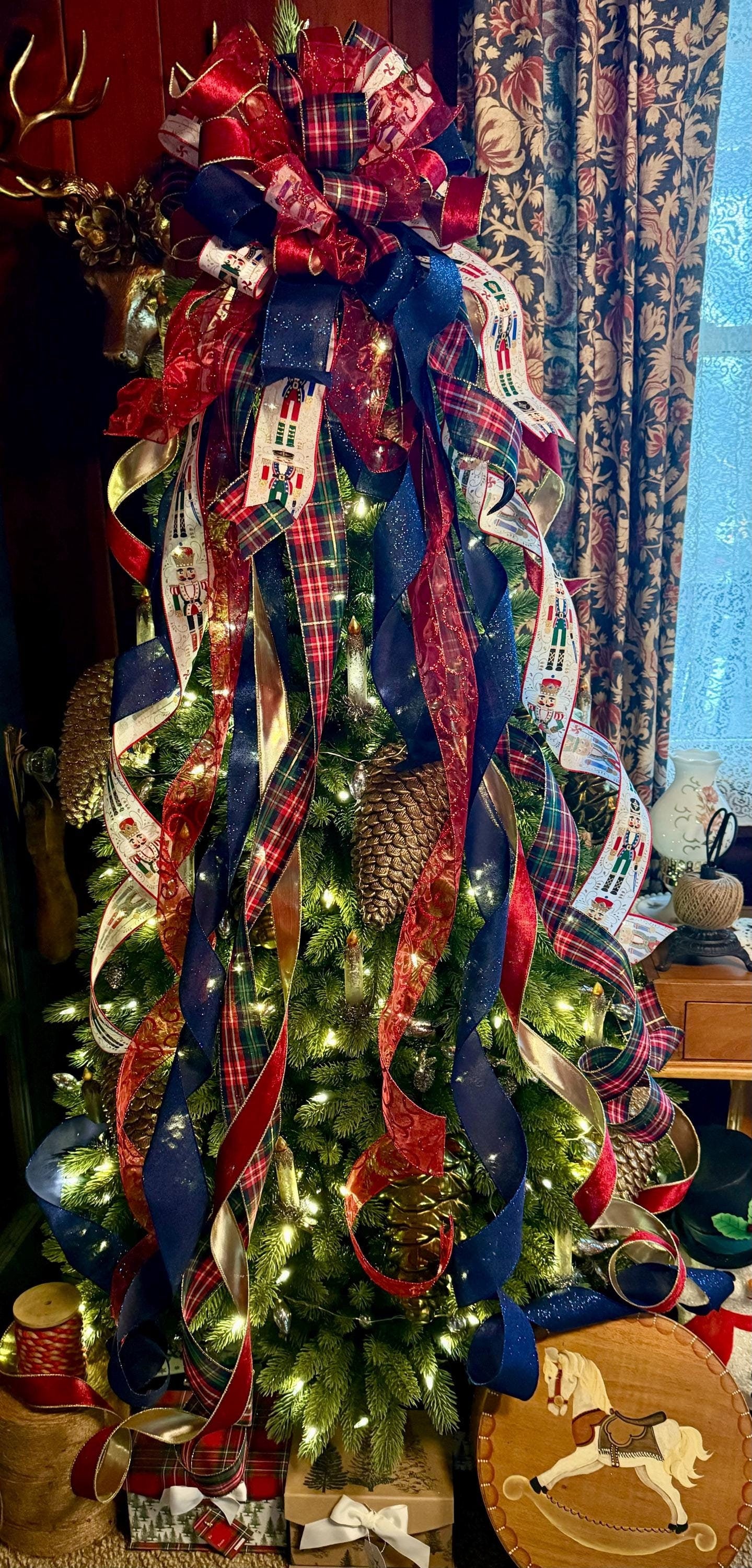 The Dimitri Navy Red & Gold Nutcracker XXXL Christmas Tree Topper Bow
