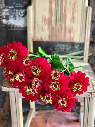 Faux Zinnia Bloom & Bud Stem