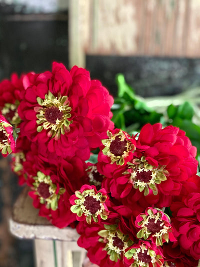 Faux Zinnia Bloom & Bud Stem