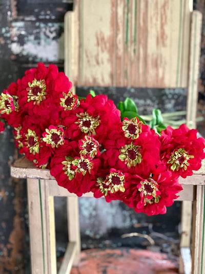 Faux Zinnia Bloom & Bud Stem