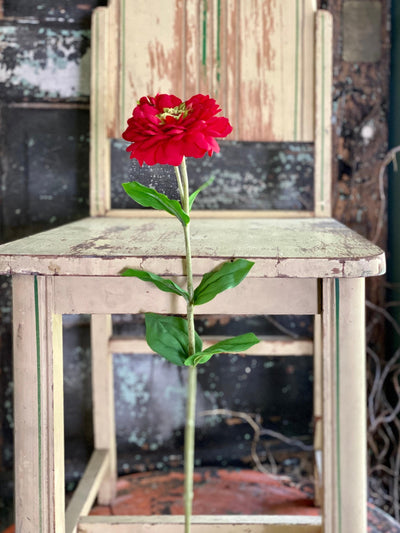 Faux Zinnia Bloom & Bud Stem