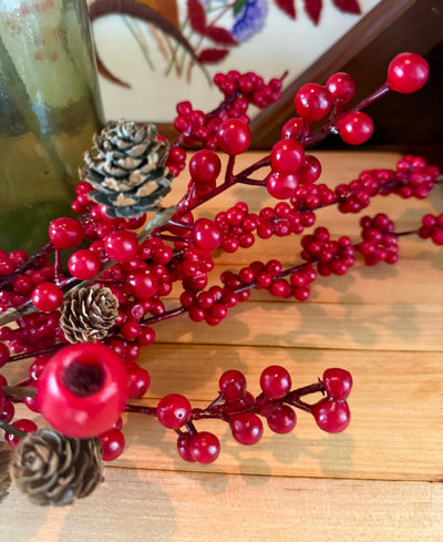 Artificial Red Berry Pod Pinecone Spray