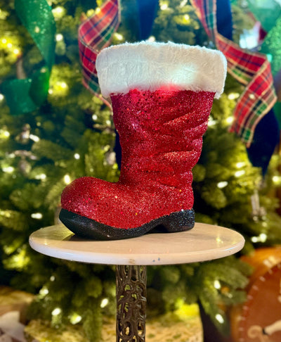 Large Red Santa Boot Container, Christmas planter candy cane holder