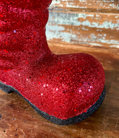 Large Red Santa Boot Container, Christmas planter candy cane holder