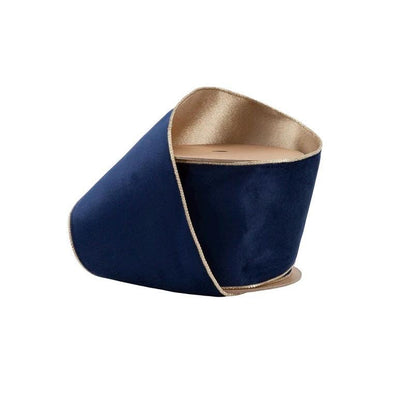 Navy Blue Velvet Ribbon | Gold Satin, Wired Edge (10 Yard Roll)