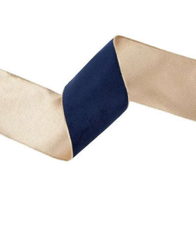 Navy Blue Velvet Ribbon | Gold Satin, Wired Edge (10 Yard Roll)