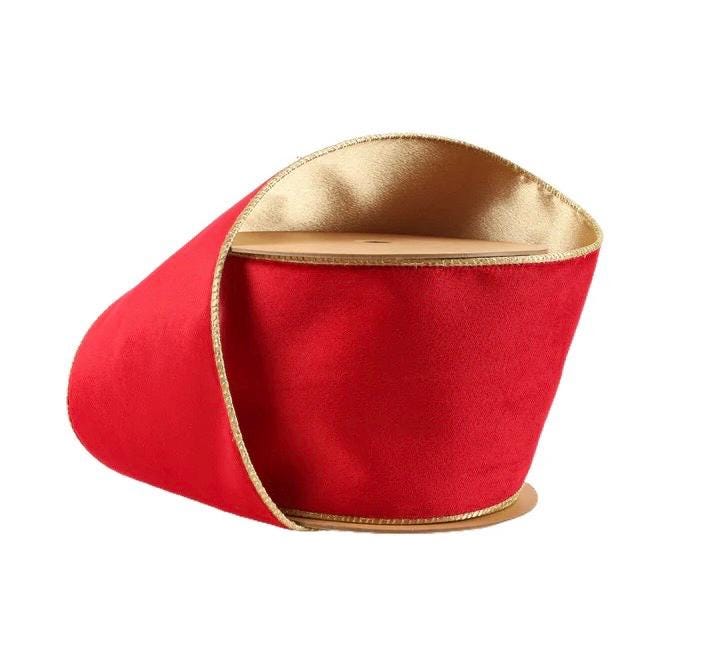 4" x 10 Yard Reversible Velvet Wired Ribbon | True Red/Gold | 10 Yard Roll