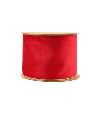 4" x 10 Yard Reversible Velvet Wired Ribbon | True Red/Gold | 10 Yard Roll