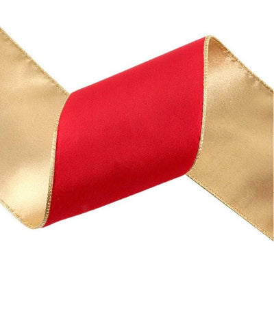 4" x 10 Yard Reversible Velvet Wired Ribbon | True Red/Gold | 10 Yard Roll
