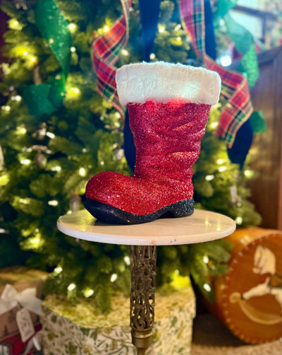 Large Red Santa Boot Container, Christmas planter candy cane holder