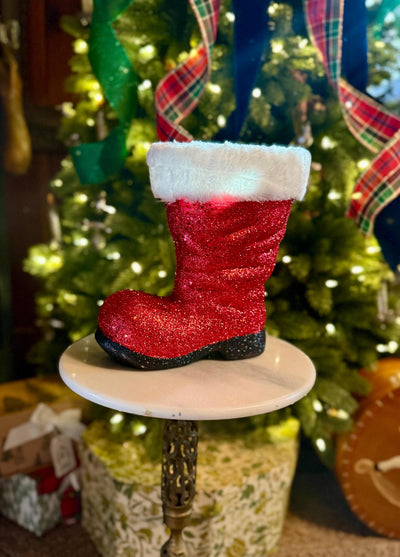 Large Red Santa Boot Container, Christmas planter candy cane holder