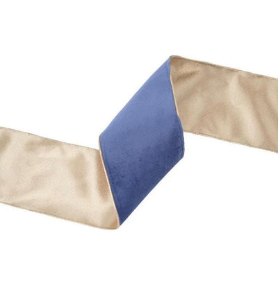 French Blue & Gold Velvet Wired Ribbon | Double sided (4 Inch, 10 Yard)