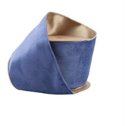French Blue & Gold Velvet Wired Ribbon | Double sided (4 Inch, 10 Yard)