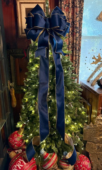 The Shanice Navy Blue Velvet Christmas Tree Topper Bow