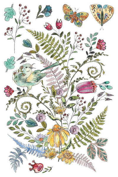 IOD Fern Fables Watercolor Transfer, Vintage Victorian Transfers for crafts, craft supply, Card embellishment, floral transfer for smalls