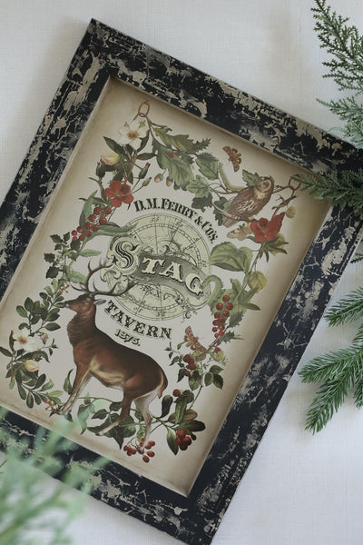 IOD Stag Tavern Christmas Rub On Transfer Sheet