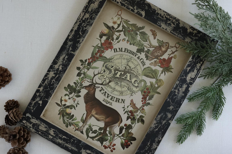IOD Stag Tavern Christmas Rub On Transfer Sheet
