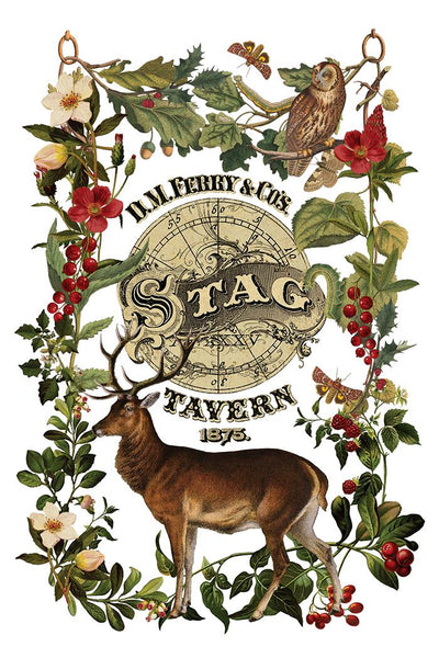 IOD Stag Tavern Christmas Rub On Transfer Sheet