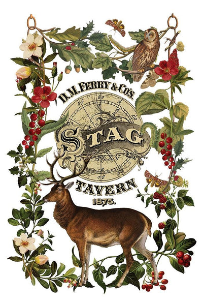 IOD Stag Tavern Christmas Rub On Transfer Sheet