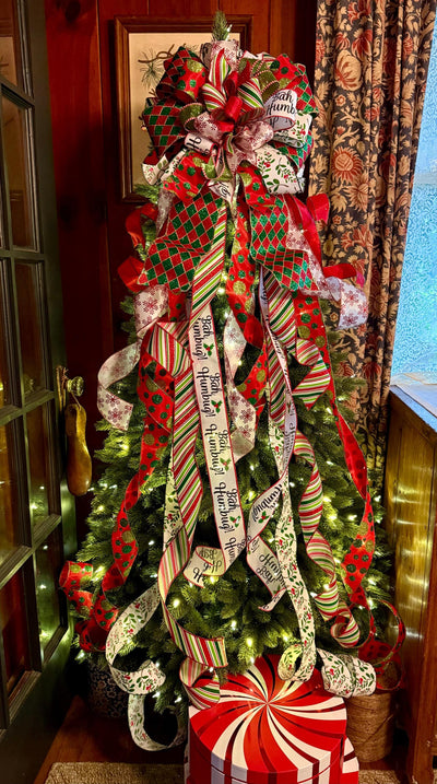 The Marisol Red & Green Bow, Glitter Polka Dot Bow, Luxury Bow, XL red christmas tree bow, whimsical bow, Christmas Tree Topper