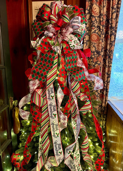The Marisol Red & Green Bow, Glitter Polka Dot Bow, Luxury Bow, XL red christmas tree bow, whimsical bow, Christmas Tree Topper