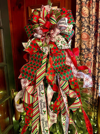 The Marisol Red & Green Bow, Glitter Polka Dot Bow, Luxury Bow, XL red christmas tree bow, whimsical bow, Christmas Tree Topper