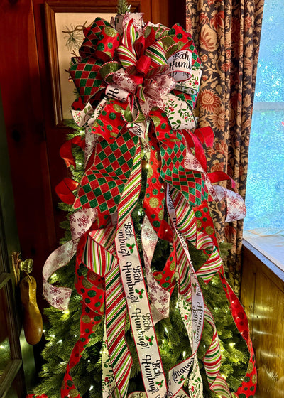 The Marisol Red & Green Bow, Glitter Polka Dot Bow, Luxury Bow, XL red christmas tree bow, whimsical bow, Christmas Tree Topper