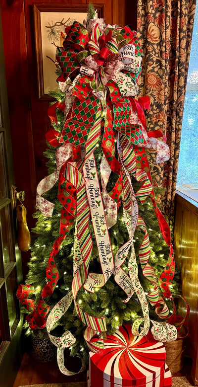 The Marisol Red & Green Bow, Glitter Polka Dot Bow, Luxury Bow, XL red christmas tree bow, whimsical bow, Christmas Tree Topper