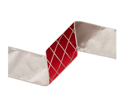 4" Wired Velvet Ribbon | Red with Glittered Diamond | 10 Yard Roll