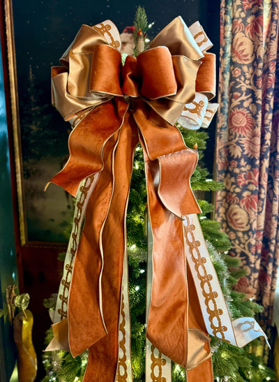 The Ginger Bronze & Gold Gingerbread Christmas Tree Topper Bow, Tree trimming bow, long streamer bow, Ribbon topper, XL bow, caramel bow